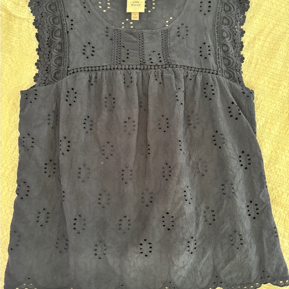 Knox Rose Tops - Knox Rose Navy Blue Eyelet Sleeveless Blouse